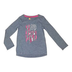 Carhartt T-shirt Stars and Feather Flag Navy Blue Tee L/S Girls NWT Size 4